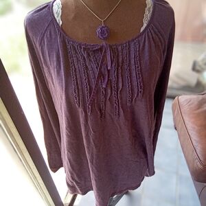 Eddie Bauer purple Henley tunic top size large